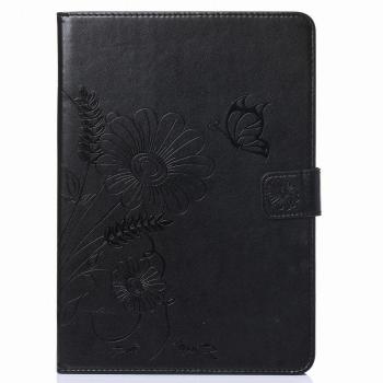 LEMORRY Samsung Galaxy Tap4 10.1 / T530 Fundas Calcetín Único Premium Piel PU Cuero Suave TPU Silicona Rubber Tapa Estuches Flip Carcasa Billetera Bolsa Magnética Card Stand Bumper Rear Protector, Flor Mariposa Impresión Negro