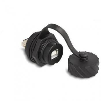 Adaptador USB 2.0 Tipo B hembra a Tipo A hembra IP68, resistente al agua y al polvo, integrado, negro