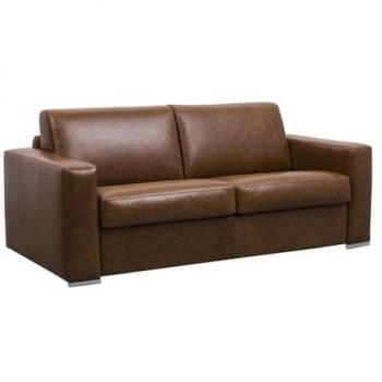 Sofá Cama de 3 Plazas con Apertura Italiana 100% Piel de Búfalo Vintage Caramelo y Colchón de 22 cm DELECTEA II