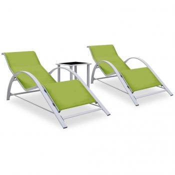 Green Aluminum Sun Loungers with Table - Set of 2