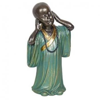 Figura Decorativa Monje Turquesa y Dorado 13 x 25 x 9 cm