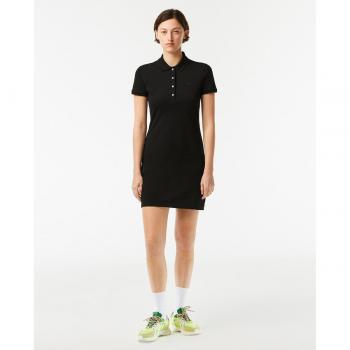 Vestido Polo Robe negro de algodón stretch con cuello polo acanalado y manga corta Lacoste