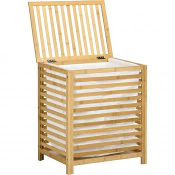 HOMCOM Cesto de Ropa Sucia de Bambú 55L con Bolsa Extraíble y Asas Rectangular 50x36x60 cm Natural