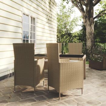 5-Piece Beige Poly Rattan Outdoor Dining Set with Cushions