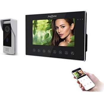 Jeatone Wifi Videoportero con Cable de 7 Pulgadas,Timbre con Cable de Cámara 1080P,Audio Video Bidireccional,Tuya Smart App,Instantánea Móvil,Vigilancia Activa,Desbloqueo Remoto,Hablar,Grabar