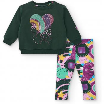 Conjunto de Bebé Niña Sudadera Verde y Leggings Estampados Tuc Tuc