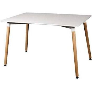 Mesa de Comedor, Mesa Rectangular Fija, Mesa de Salon, Cocina o Comedor, Estructura en madera, Acabado Blanco, Modelo Suecia, Medidas: 120 cm
