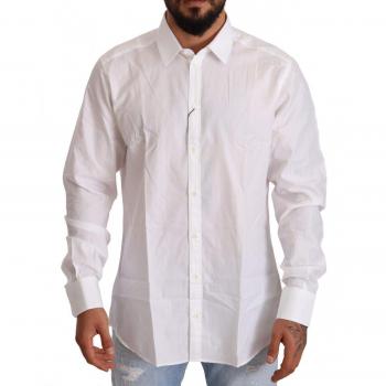 Dolce & Gabbana White Cotton Slim Fit Martini Shirt - IT44 | 3XL