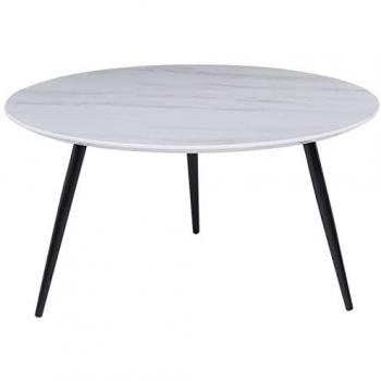 Mesa de Centro Moderna Efecto Mármol Blanco con Base Negra 79 cm MDF Effie