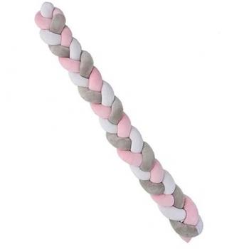 Trenza Protectora para Cuna Rosa y Gris - Extrasuave Tacto Aterciopelado, Chichonera Decorativa Antivuelco Reductora 1.5m - Hecho en España