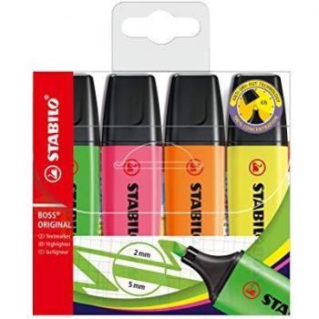 STABILO Pochette de 4 Surligneurs BOSS ORIGINAL Rechargeable Pte Biseautée 2-5 mm