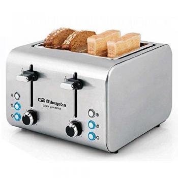 Orbegozo TO 8000 - Tostadora 4 rebanadas, cuerpo de acero inoxidable, 7 niveles de tostado, centrado automático del pan, función descongelado y recalentamiento, 1600 W de potencia, bandeja recogemigas