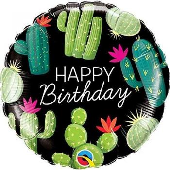 Folat- Cactus con Globos de Aluminio 'Feliz cumpleaños' - 45cm, Color Negro, 18in