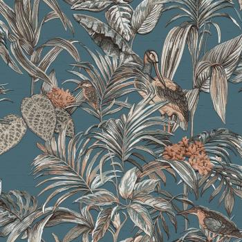 Papel Pintado DUTCH WALLCOVERINGS Ave del Paraíso Azul - Papel de pared con diseño de ave del paraíso en tonos azules, textura suave, fácil de aplicar y quitar, resistente a la luz y lavable