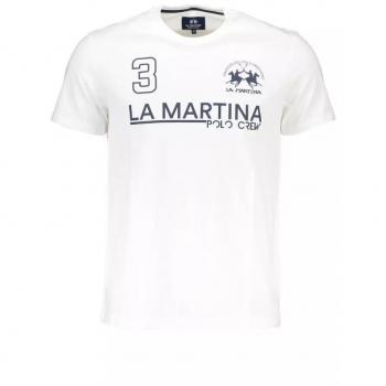La Martina White Cotton T-Shirt - L, T-Shirts, male, White, Size: L, Short Sleeves, Regular Fit, Round Neck, Print