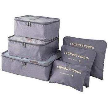 1x Conjunto de nylon Embalaje Cubitos Impermeable Almacenamiento bolsa 6pcs Embalaje Organizadores Malla bolsas de embalaje Artículos de viaje-Gris