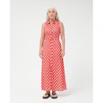 Vestido Compañía Fantástica Largo Camisero Lunares Rojo