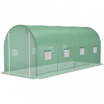 Invernadero de Túnel Outsunny 500x200x205 cm con Puerta Enrollable y Ventanas - Verde