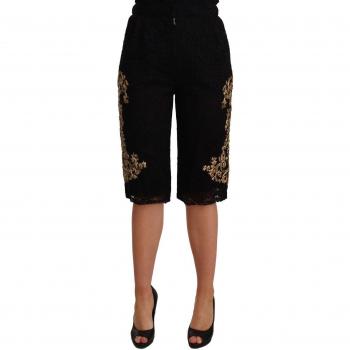 Dolce & Gabbana Black Lace Gold Baroque SPECIAL PIECE Shorts - IT40 | M, Long Shorts, female, Black, Size: XS