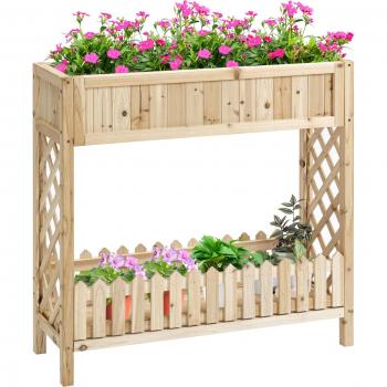 Huerto Urbano Elevado de Madera 90x30x90 cm con Seto Decorativo