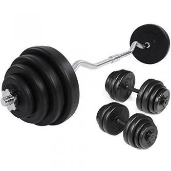 Conjunto de barra curvada 23,5 kg con discos de pesas y mancuernas de 30 kg