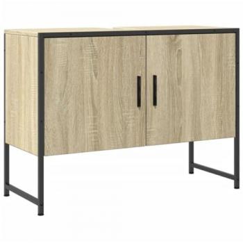 Armario lavabo baño madera ingeniería roble Sonoma 80x33x60 cm Marrón