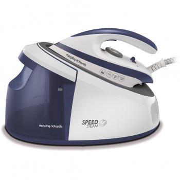 Plancha Generadora de Vapor Morphy Richards Speed Steam 3000W, 1.7L, Suela Cerámica, Presión 5.5 Bar, Color Blanco y Púrpura