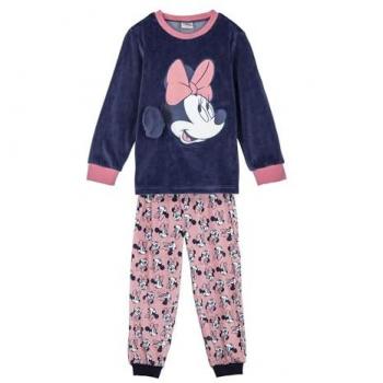 Pijama Largo Infantil de Felpa Coral con Aplicaciones Minnie Mouse, Cómodo y Suave