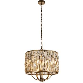 Lámpara colgante Bijou de 5 luces en latón antiguo con copas de cristal