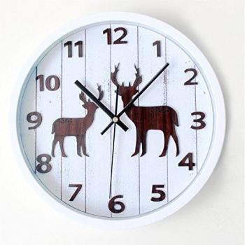Ling @ Europea Retro pastoralen estilo 3d estereoscópica de madera de bosque alce ciervos cabeza de conmutación Relojes de Pared Modern Wall Clock, Mahogany Colored Deer Head