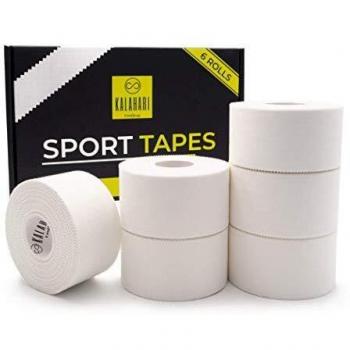 Kalahari 6 x Tape Deportivo Blanco - 3.8cm x 13.7m - Cinta Adhesiva con Borde Serrado, 100% Algodón