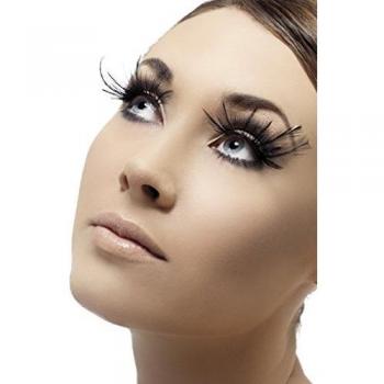 Smiffys Eyelashes with Plumes and Glue - Black