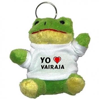 Rana de peluche (llavero) con Amo Vairaja en la camiseta (nombre de pila/apellido/apodo)