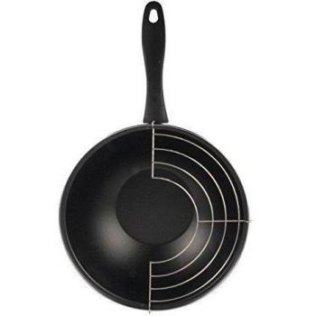 MAGEFESA Black - Wok 28cm de Acero vitrificado Exterior Negro. Antiadherente bicapa Reforzado Efecto Piedra. Apto para Todo Tipo de cocinas, Especial inducción. 50% de Ahorro energético.