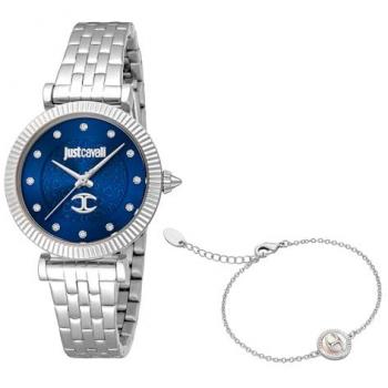 Just Cavalli Women's Analog Watch - JC1L266M0015, Silver Gray Strap, Blue Dial