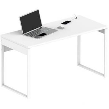 Mesa de Oficina Briebe Smuk 76x135x60cm Blanco Atlas, Estructura Metálica Industrial, 2 Puertos USB Integrados