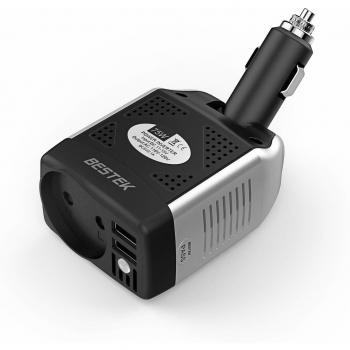 Inversor de Corriente 12v a 220v 75W BESTEK Convertidor para Coche Transformador para Coche 12v a 220v, 75W Mini Inversor Onda Modificada con 2 USB y 1 Toma de AC para iPhone, iPad, Tableta etc.