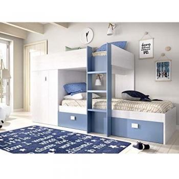 HOMEKIT Cama Juvenil Tipo Tren, 2 Camas, Artic+Aguamarina, Sencillo