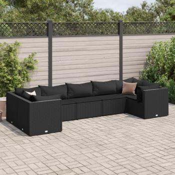 7-Piece Black Poly Rattan Garden Lounge Set with Cushions
