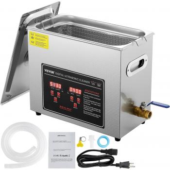 Limpiador ultrasónico Vevor 6L con temporizador digital, calentador y bandeja de acero inoxidable, ideal para joyas, gafas, anillos de reloj y piezas pequeñas