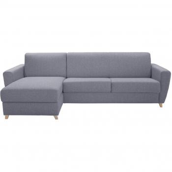 Sofá cama con chaise longue reversible Graham 4 plazas de tela gris y madera clara con canapé