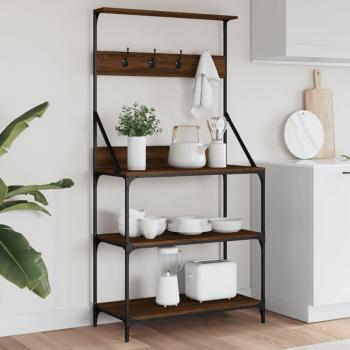 Estantería de cocina con ganchos de madera ingeniería color marrón roble, 4 niveles de estantes
