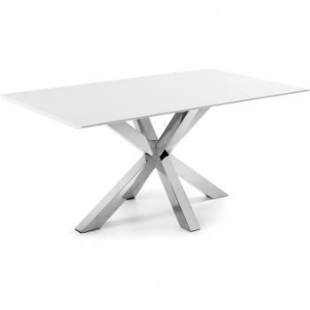 Kavehome Mesa New Argo 160x90, Inox Mate y Lacado Blanco