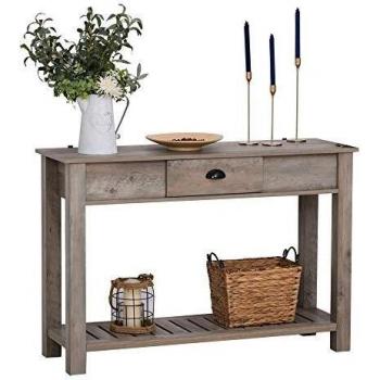 HOMCOM Mesa Tipo Consola Estilo Colonial Mesa Auxiliar para Pasillos Entradas Dormitorio con Cajón Estante Inferior Espacioso Soporta hasta 60 kg 120x39x81 cm Gris