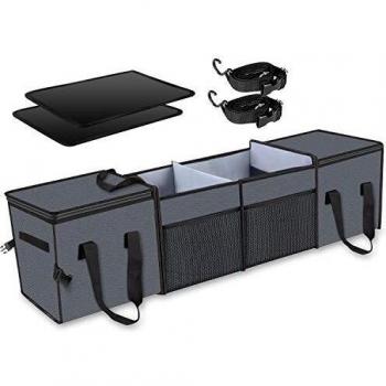 X-cosrack Car Trunk Organizer ,Storage with Insulation Cooler Bags for SUV,Truck,Automotive,Van,Cargo Collapsible Portable Multi Compartments with Straps, 4 Compartments Convertible, Washable