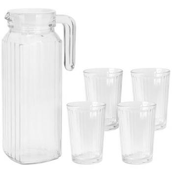 Set de botella y 4 vasos de vidrio Excellent Houseware YE9000500