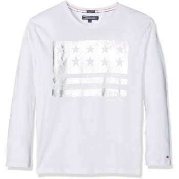 Tommy Hilfiger AME Girls Flag CN Knit L/S, Camisa Manga Larga para Niñas, Blanco