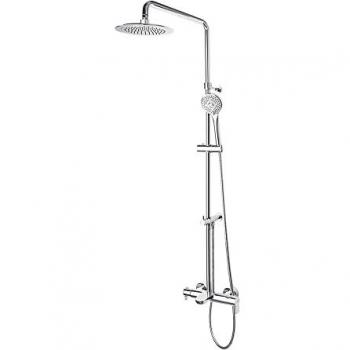 Columna de Baño-Ducha Ramon Soler con Grifo Monomando Cromado, Barra Telescópica y Accesorios Redondos Serie Blautherm