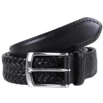 Dents Men's Personalizable Large Black Plaited Leather Belt