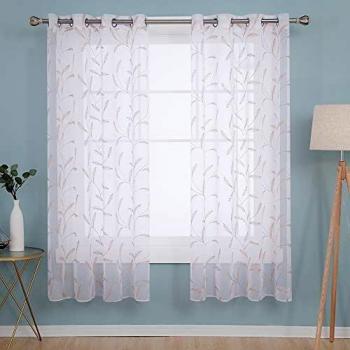 Deconovo Visillos para Ventanas Gasa Efecto Lino Cortina Transparente para Habitación Bebe Infantil 2 Paneles 140 x 183 cm Lino